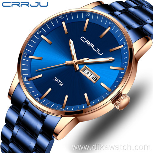 2021 CRRJU 2193 Fashion Men's Watch Top Brand Luxury Sports Waterproof Steel Calendar Male Quartz Wristwatches